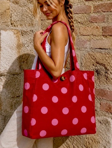 Large cotton tote - bag, red